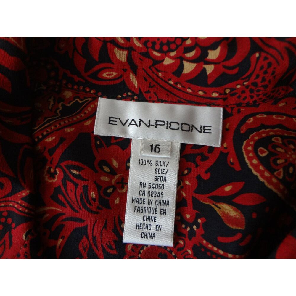 Vintage 90s Y2K Evan Picone Red Paisley SILK Button Down Blouse Plus 16 Boho - Picture 5 of 9